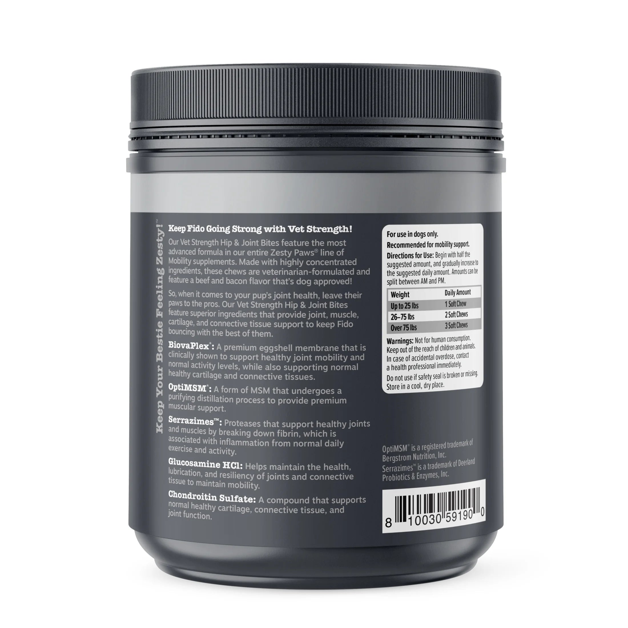 Vet Strength Hip & Joint Mobility Bites for Dogs, Supreme Hip & Joint Support, Beef & Bacon Flavor, 90 Count Soft Chews