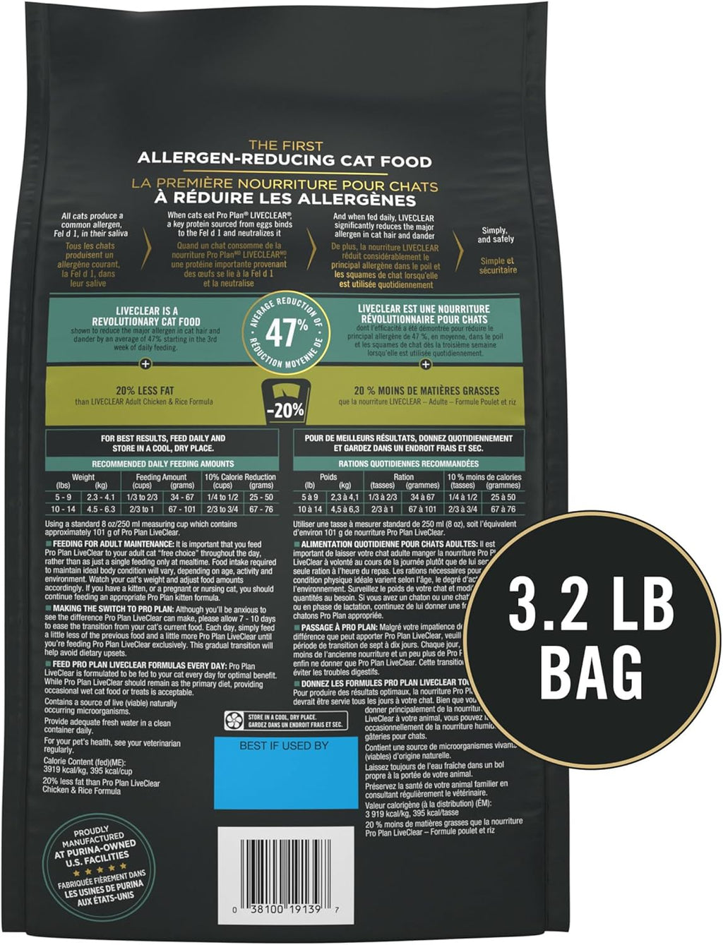Liveclear Cat Food Weight Management and Cat Allergen Reducer Chicken and Rice Formula - 3.2 Lb. Bag