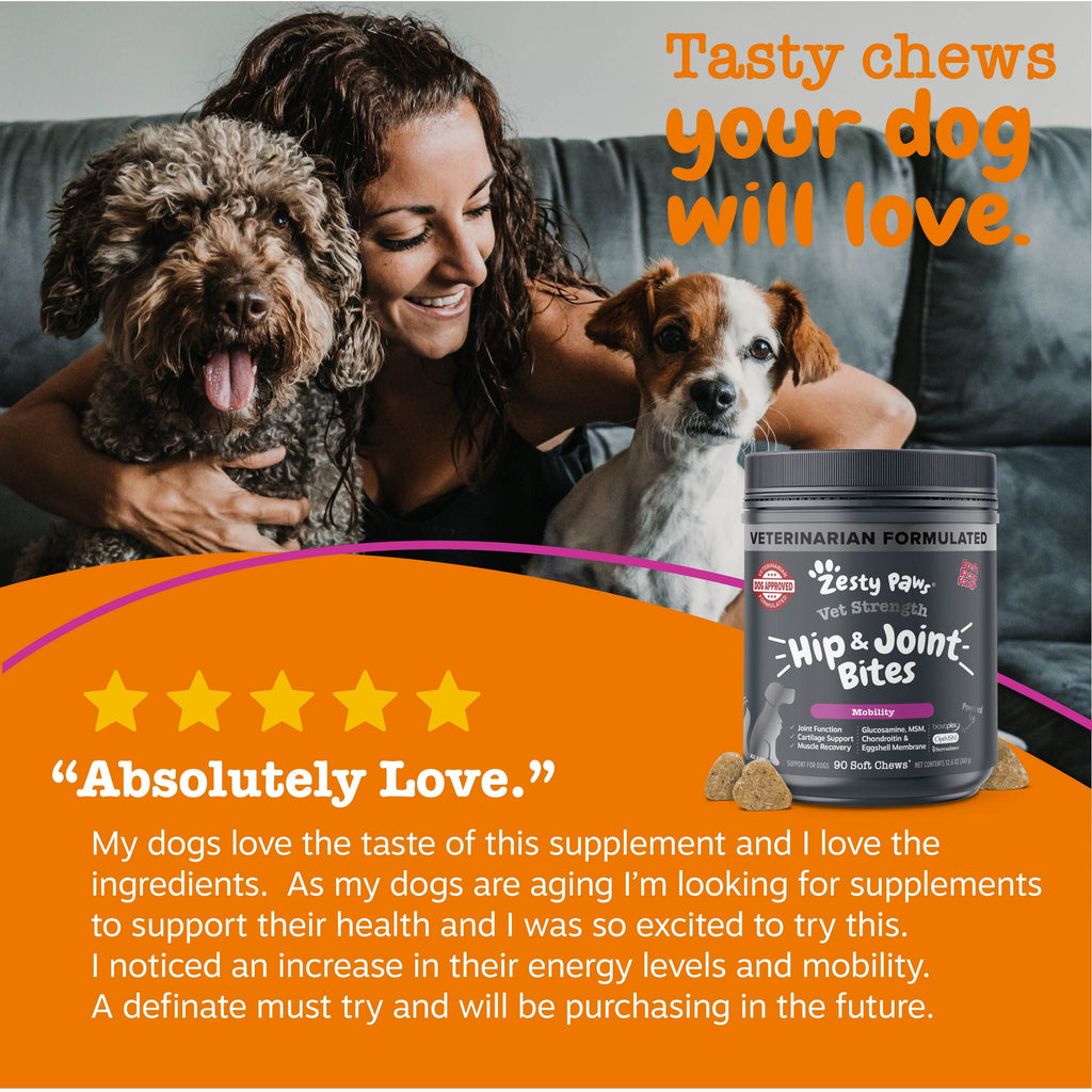 Vet Strength Hip & Joint Mobility Bites for Dogs, Supreme Hip & Joint Support, Beef & Bacon Flavor, 90 Count Soft Chews