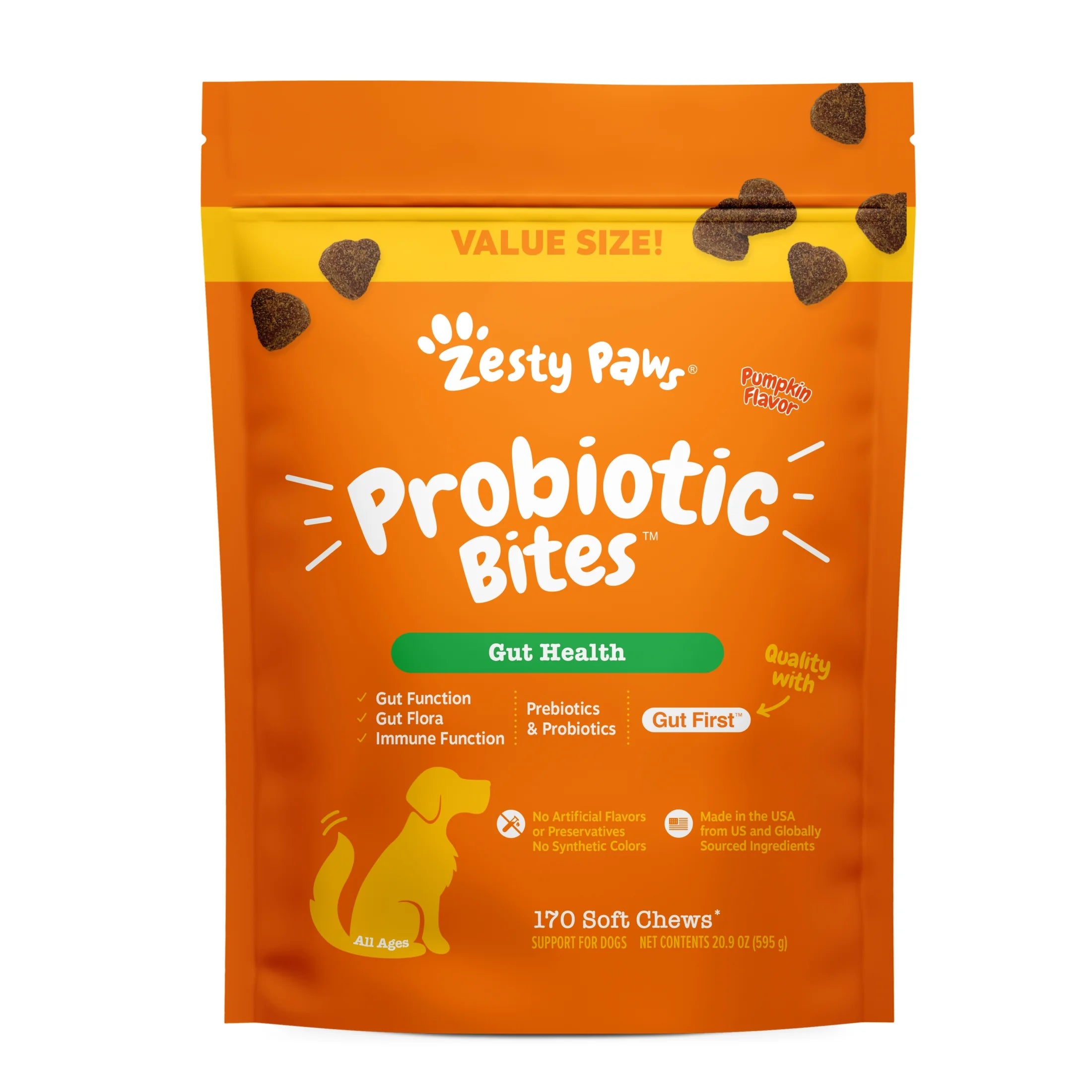 Probiotic Bites for Dogs, to Support Gut Health, Pumpkin, 170Ct, Pouch