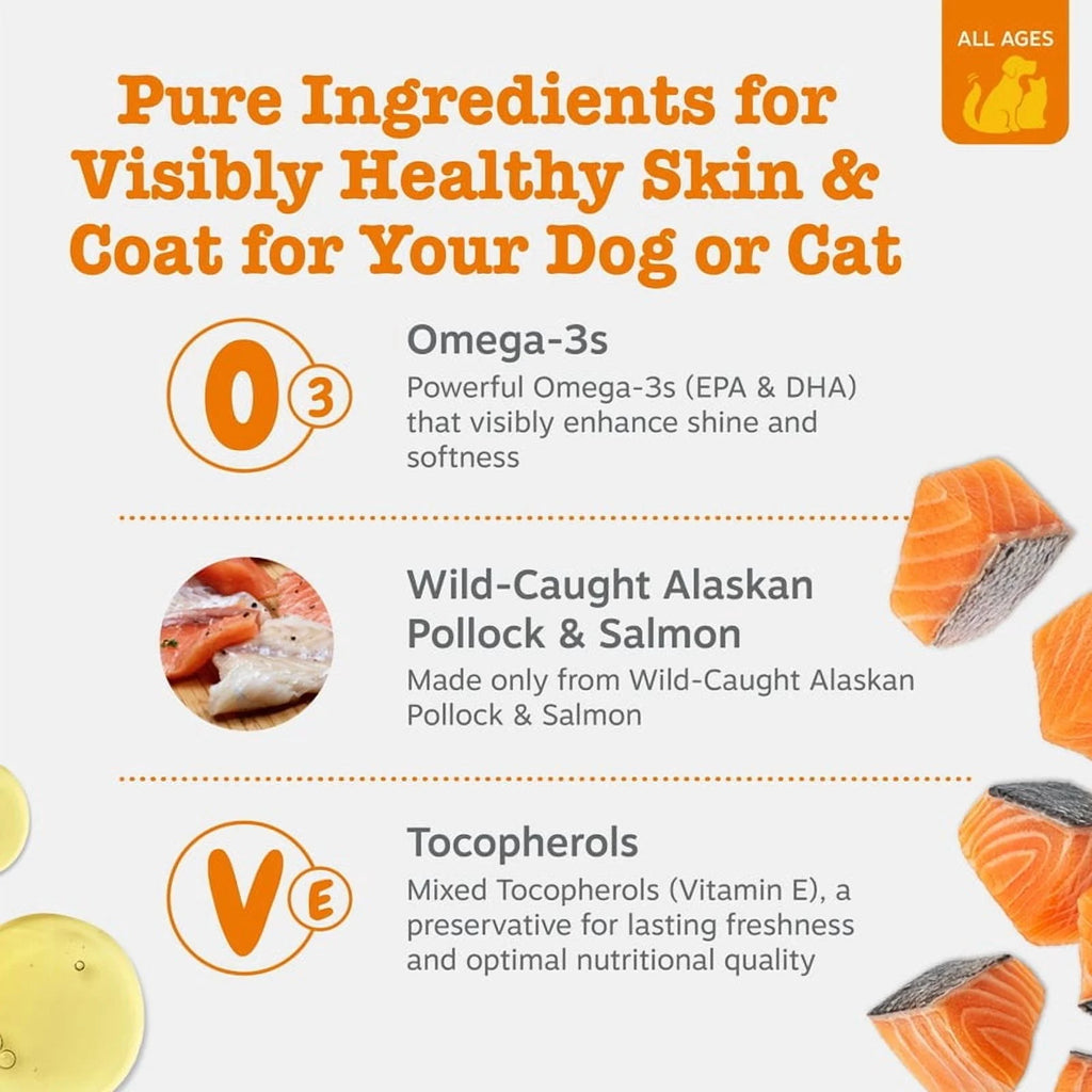 Wild Alaskan Omega-3 Blend Pollock + Salmon Oil for Dogs & Cats, Promotes a Healthy Coat and Skin, 32Oz