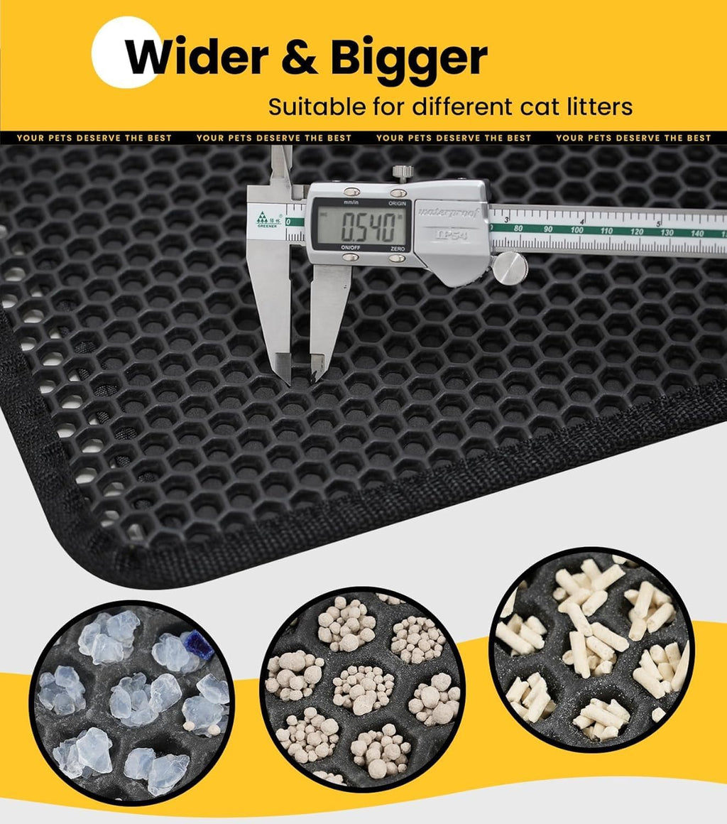 Cat Litter Mat Litter Box Mat, EVA Honeycomb Double Layer Design, Urine & Waterproof, Scatter Control Kitty Litter Mat, Less Waste, Easier to Clean,Washable, Black