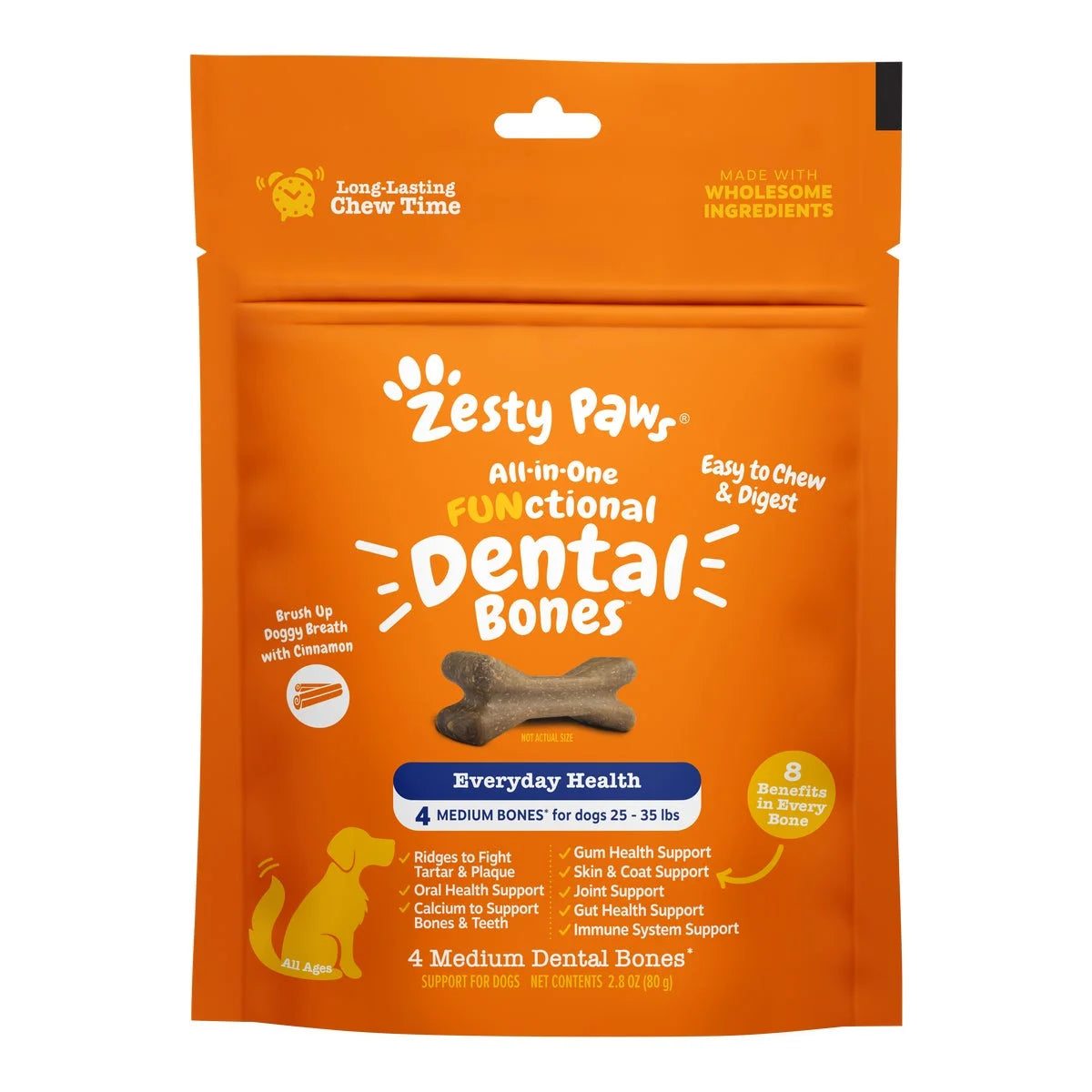All-In-One Functional Dental Bones for Dogs, Medium, 4Ct