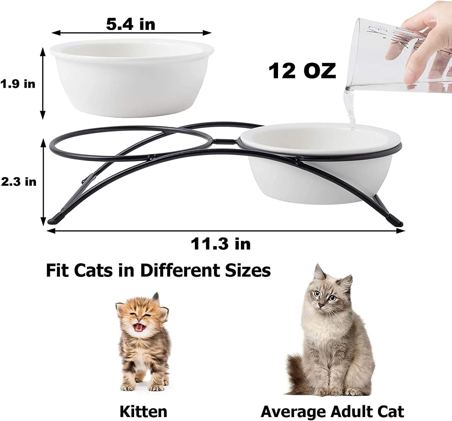 Cat & Dog Bowls - Ceramic Elevated Pet Raised Cat Food Bowls Set, 12 Ounce Small Dogs Bowls, Dishwasher Safe
