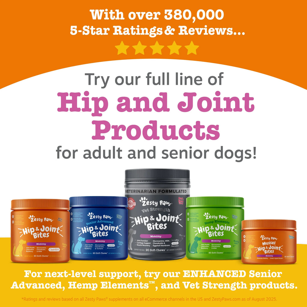 Vet Strength Hip & Joint Mobility Bites for Dogs, Supreme Hip & Joint Support, Beef & Bacon Flavor, 90 Count Soft Chews
