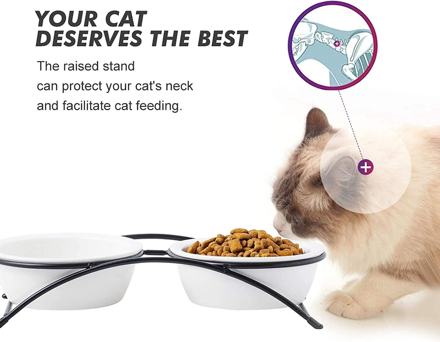 Cat & Dog Bowls - Ceramic Elevated Pet Raised Cat Food Bowls Set, 12 Ounce Small Dogs Bowls, Dishwasher Safe