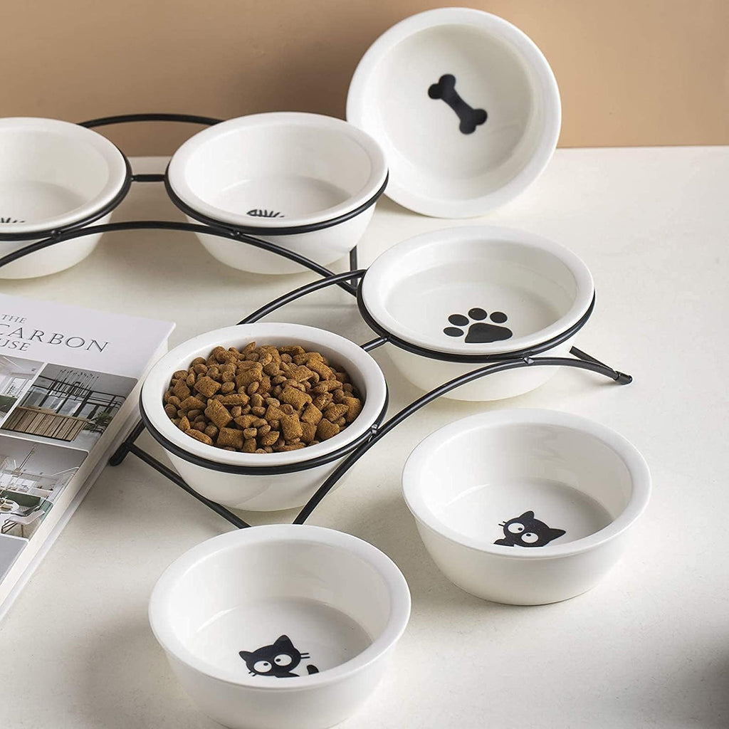 Cat & Dog Bowls - Ceramic Elevated Pet Raised Cat Food Bowls Set, 12 Ounce Small Dogs Bowls, Dishwasher Safe