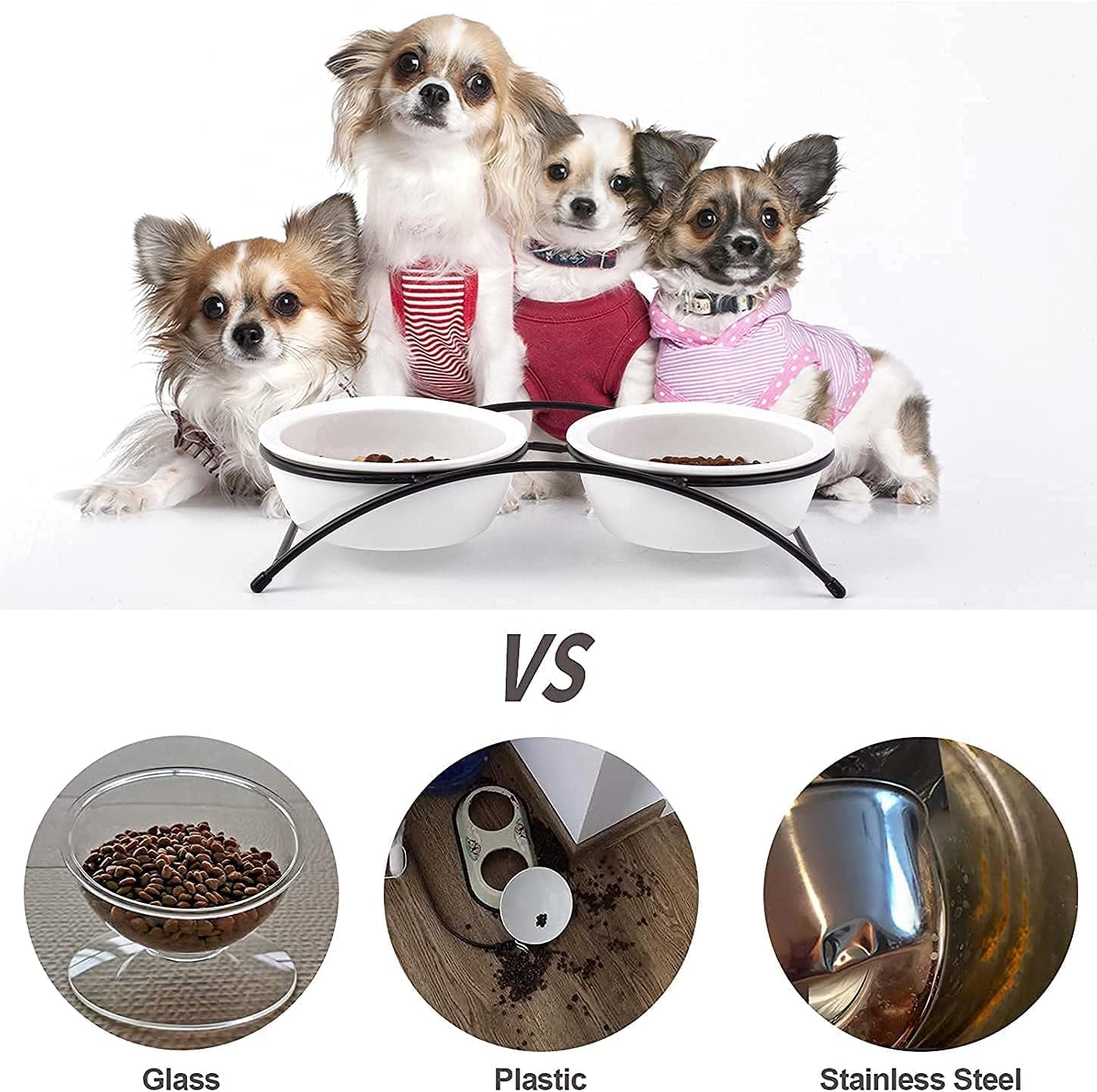 Cat & Dog Bowls - Ceramic Elevated Pet Raised Cat Food Bowls Set, 12 Ounce Small Dogs Bowls, Dishwasher Safe