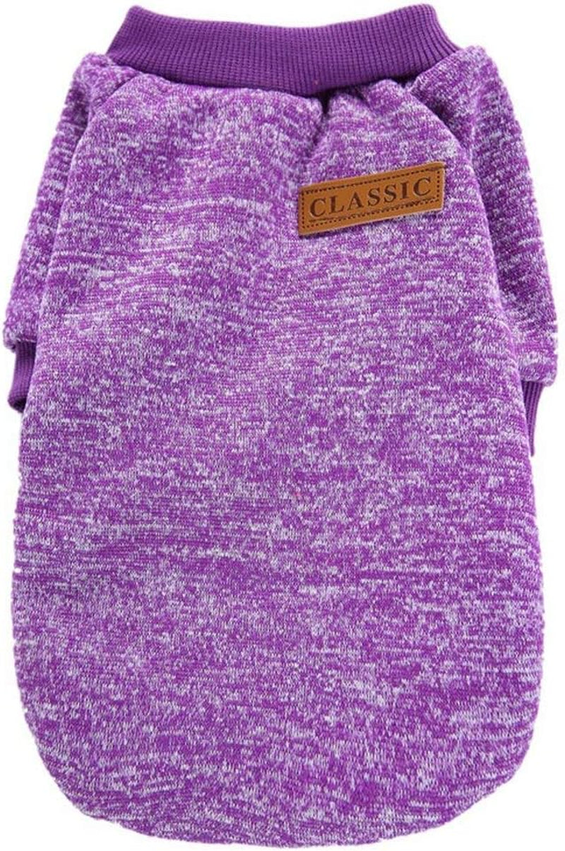 Pet Dog Classic Knitwear Sweater Warm Winter Puppy Pet Coat Soft Sweater Clothing for Small Dogs (XS, Purple)