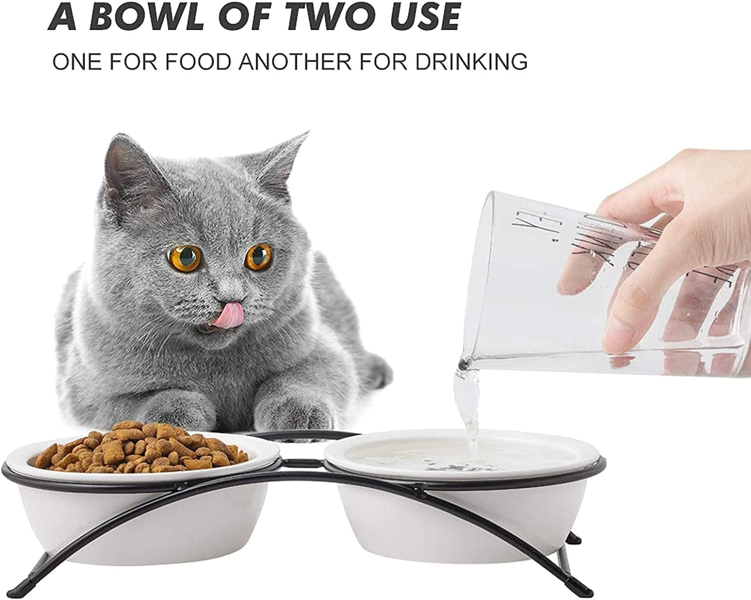 Cat & Dog Bowls - Ceramic Elevated Pet Raised Cat Food Bowls Set, 12 Ounce Small Dogs Bowls, Dishwasher Safe